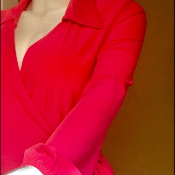 Women's Long-Sleeve Full Wrap Dress in Coral - Picture 4 of 8